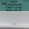0,65 karat D VS2 rund laboratoriedyrket diamant IDEAL HPHT diamant engros