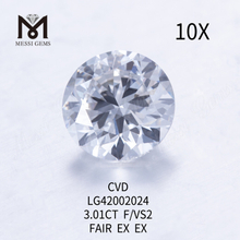 3,01 carat F/VS2 Rund laboratoriedyrket diamant FAIR EX EX