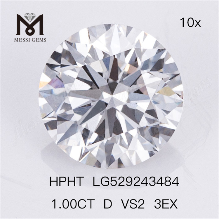 1.0ct D VS2 ID 3EX Rundskåret Lab dyrket diamant HPHT Fabrikspris 