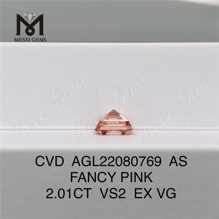 2.01CT Asscher cut FANCY PINK VS2 EX VG CVD laboratoriediamant AGL22080769