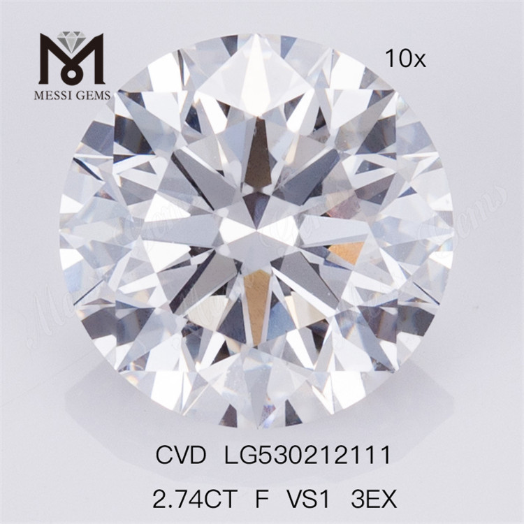 2.74CT F VS1 3EX rund form syntetisk laboratoriedyrket diamant fabrikspris 