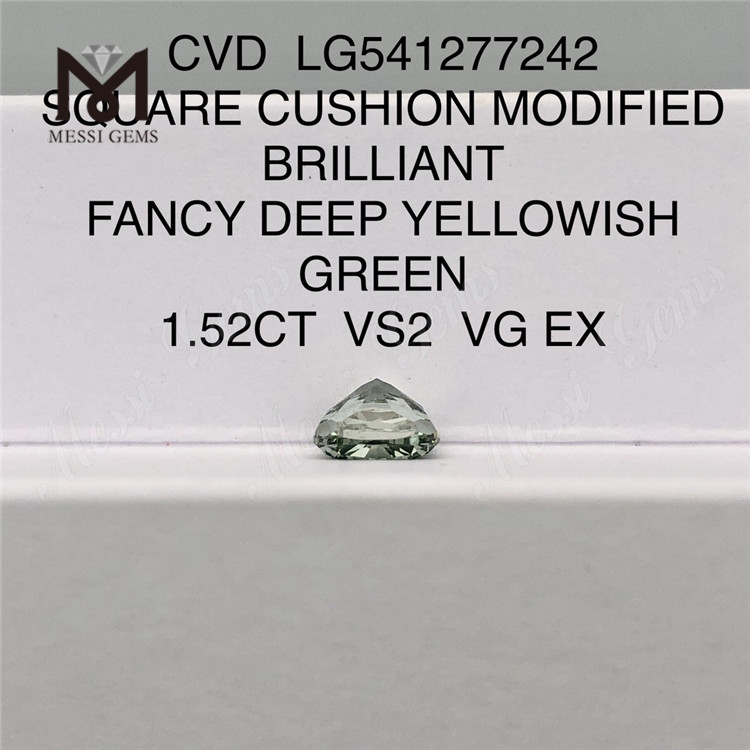 1.52CT CVD FIRKANTISK PUDDE FANCY DEEP GULLIG GRØN VS2 VG EX grønne laboratoriedyrkede diamanter LG541277242 
