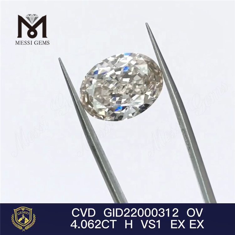 4.062ct CVD lab diamant OVAL form EX Lab Grown Diamond til salg