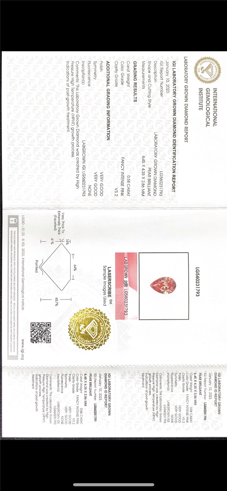 0,52 ct pink laboratoriedyrket diamantproducent 