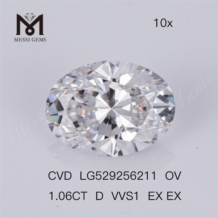 1.06ct D VVS1 EX EX OVAL Syntetisk diamant CVD