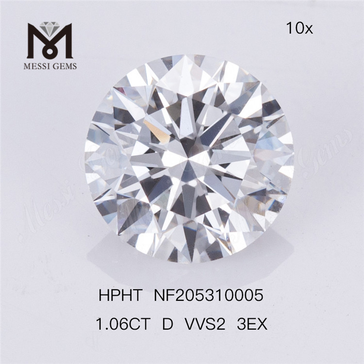 1.06ct D farve VVS2 3EX rund syntetisk HPHT Lab-dyrket diamant