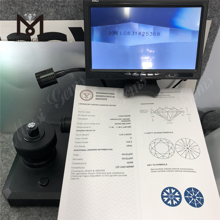 5.35CT D VVS2 ID runde CVD laboratoriedyrkede diamanter LG631425368丨Messigems 