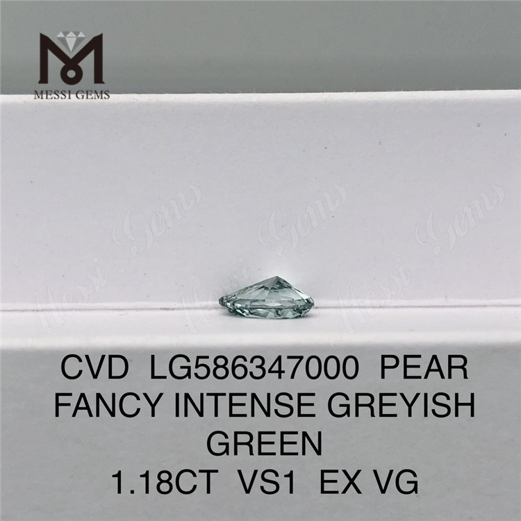 1.18CT VS1 EX VG FANCY INTENSE GRÅLIG GRØN Pæreform Green Pear Cvd Diamond LG586347000