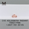 1,34 karat engros laboratoriediamanter pink RADIANT FANCY PINK VS1 EX VG CVD AGL22080764