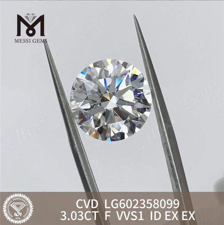 3.03CT F VVS1 ID EX EX CVD Lab Grown Diamonds til smykker LG602358099丨Messigems