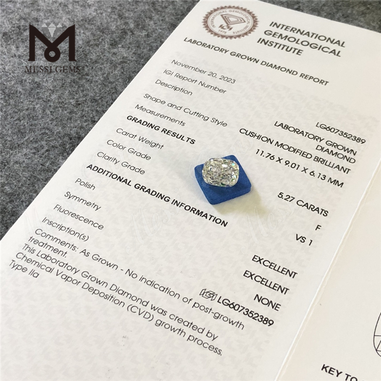5.27CT Pude F VS1 CVD Loose Diamond IGI Certified Sustainable Elegance丨Messigems CVD LG607352389