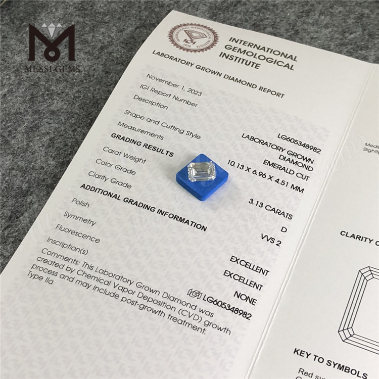 3.13CT D VVS2 EM 3ct igi-certificerede diamanter til Artisan Jewelry CVD丨Messigems LG605348982