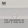 3.24CT OV D VVS2 CVD laboratoriefremstillet diamant engrospris LG613376316丨Messigems