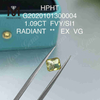 1.09ct FVY/SI1 Radiant cut farvede laboratoriedyrkede diamanter EX