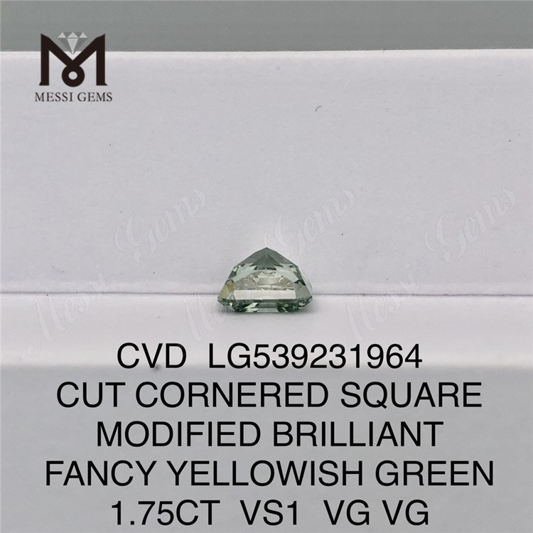1,75 CT SQUARE MODIFIED BRILLIANT FANCY YELLOWish GREEN VS1 VG VG laboratoriediamant LG539231964 