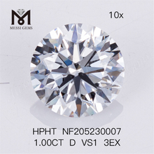 1ct D VS1 3EX rund laboratoriedyrket diamant HPHT