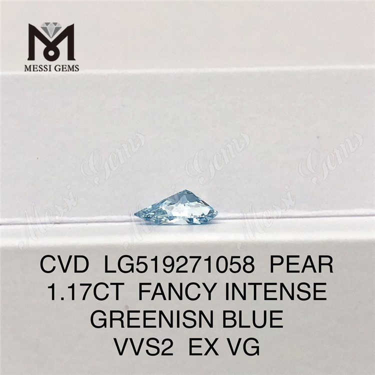 1.17CT FANCY INTENSE GREENISN BLUE VVS2 EX VG PEAR lab dyrket diamant CVD LG519271058