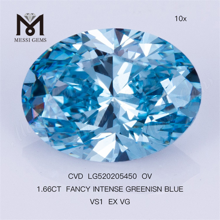 1.66CT OV FANCY INTENSE GREENISN BLUE VS1 EX VG laboratoriediamant CVD LG520205450