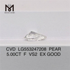 5.00ct F VS2 EX God pæreform, laboratoriedyrket diamant af høj kvalitet