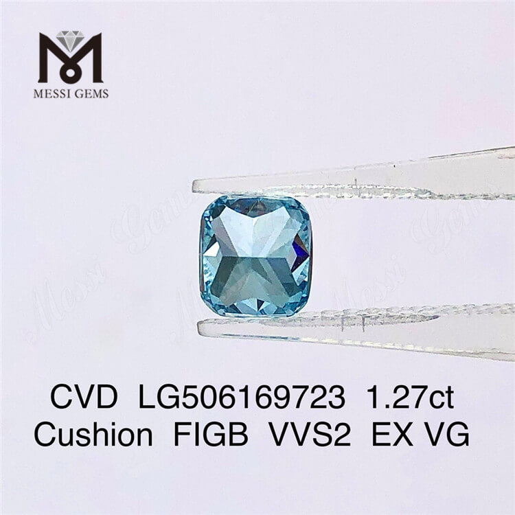 1,27 ct FIG blå pude udskårne VVS Lab-diamanter 6,55 x 5,93 x 3,97 mm