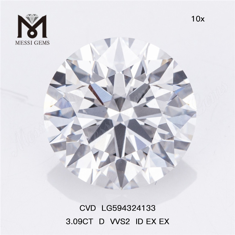 3.09CT D VVS2 ID EX EX CVD Fremstillede diamanter af højeste kvalitet LG594324133丨Messigems
