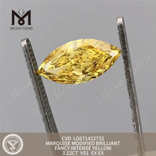 3.12ct Marquise Yellow Lab Cultured Diamonds vs1 Ex Ex CVD LG671422732 