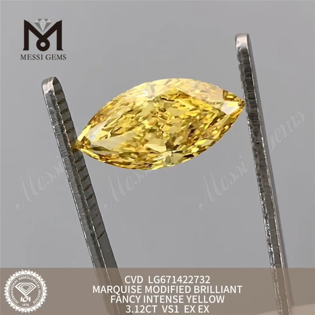 3.12ct Marquise Yellow Lab Cultured Diamonds vs1 Ex Ex CVD LG671422732 