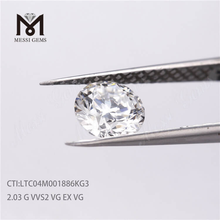 Løs pris Syntetisk 2.03ct Lab Grown cvd diamant pris Rund HPHT G VVS2 VG Diamant