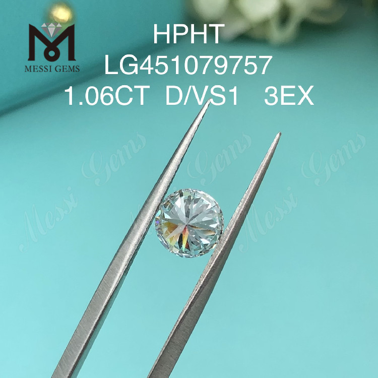 1,06 ct HPHT D VS1 RD EX Cut Grade lab diamanter