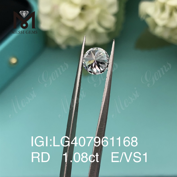 1.08CT E/VS1 rund IGI laboratoriedyrket diamant 1 karat laboratoriediamant til salg