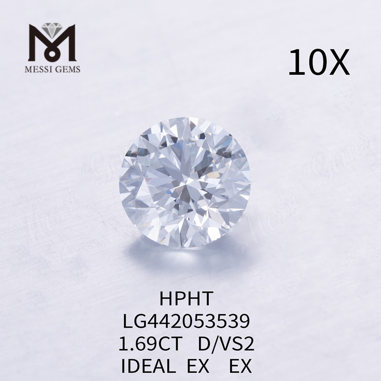1,69 karat D VS2 Rund IDEAL EX EX løse mandskabte diamanter