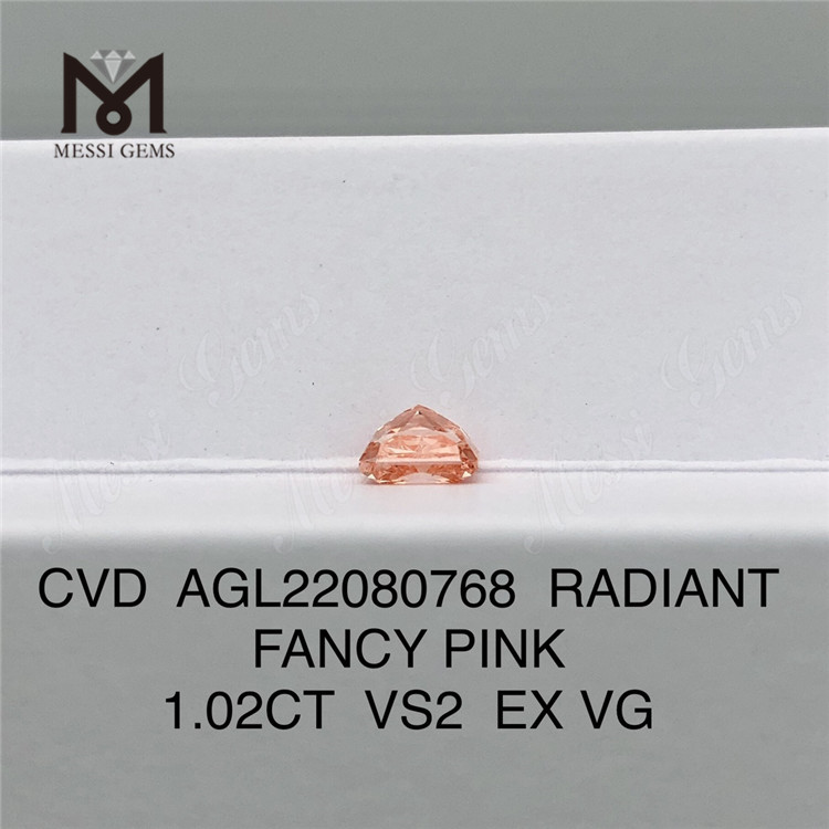1.02CT RADIANT FANCY PINK CVD diamant VS2 EX VG laboratoriediamant AGL22080768 