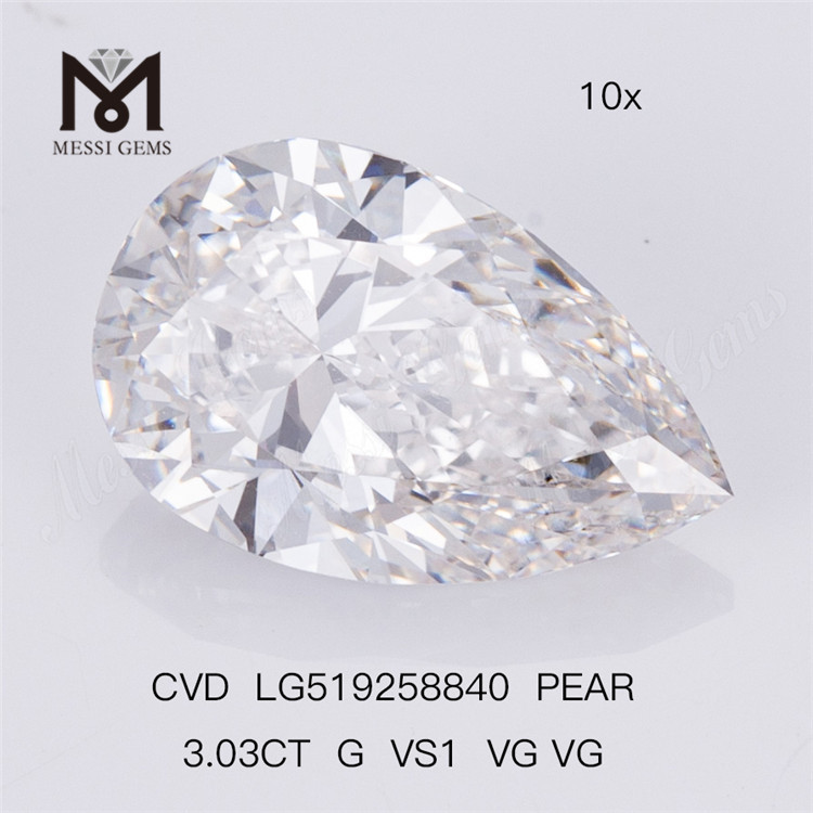 3.03CT G VS1 VG VG Lab Grown Diamond CVD Pære Lab Diamond 