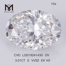 3.01ct E VVS2 EX VG OVAL CVD Højkvalitets menneskeskabte diamant IGI-certifikat