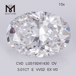 3.01ct E VVS2 EX VG OVAL CVD Højkvalitets menneskeskabte diamant IGI-certifikat