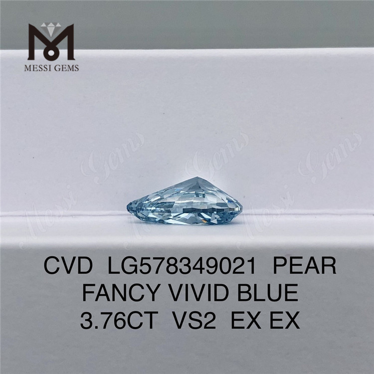 3.76CT VS2 EX EX syntetiske laboratoriedyrkede diamanter PEAR FANCY VIVID BLUE CVD LG578349021
