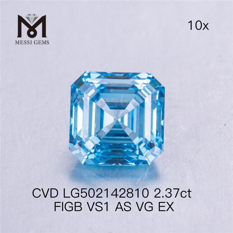 2,37 karat Asscher Cut VS blå syntetisk diamant 7,10X7,03X4,89MM