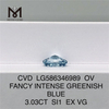 3ct Blue OV Diamond Pris SI1 EX VG FANCY INTENSE GREENISH BLUE Diamond CVD LG586346989