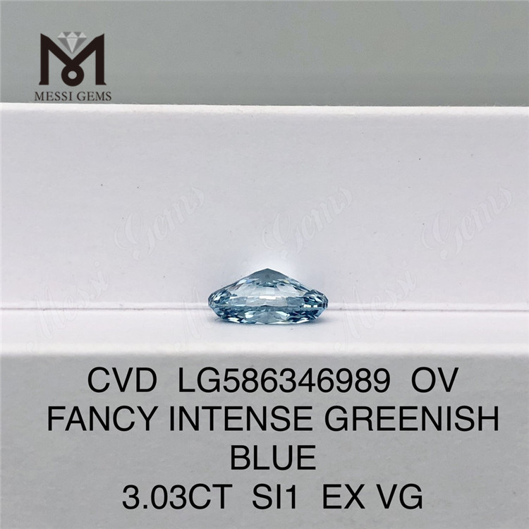3ct Blue OV Diamond Pris SI1 EX VG FANCY INTENSE GREENISH BLUE Diamond CVD LG586346989
