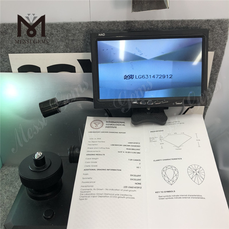 7.29CT F Pære laboratoriedyrket diamant VS1 EX EX CVD LG631472912丨Messigems