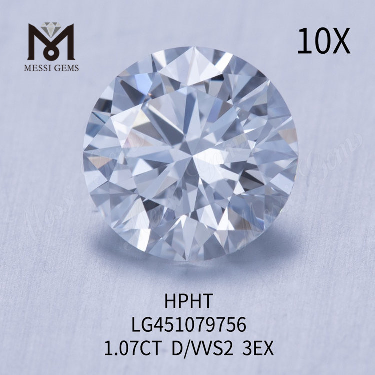 1.07ct D VVS2 RD lab skabt diamant HTHP