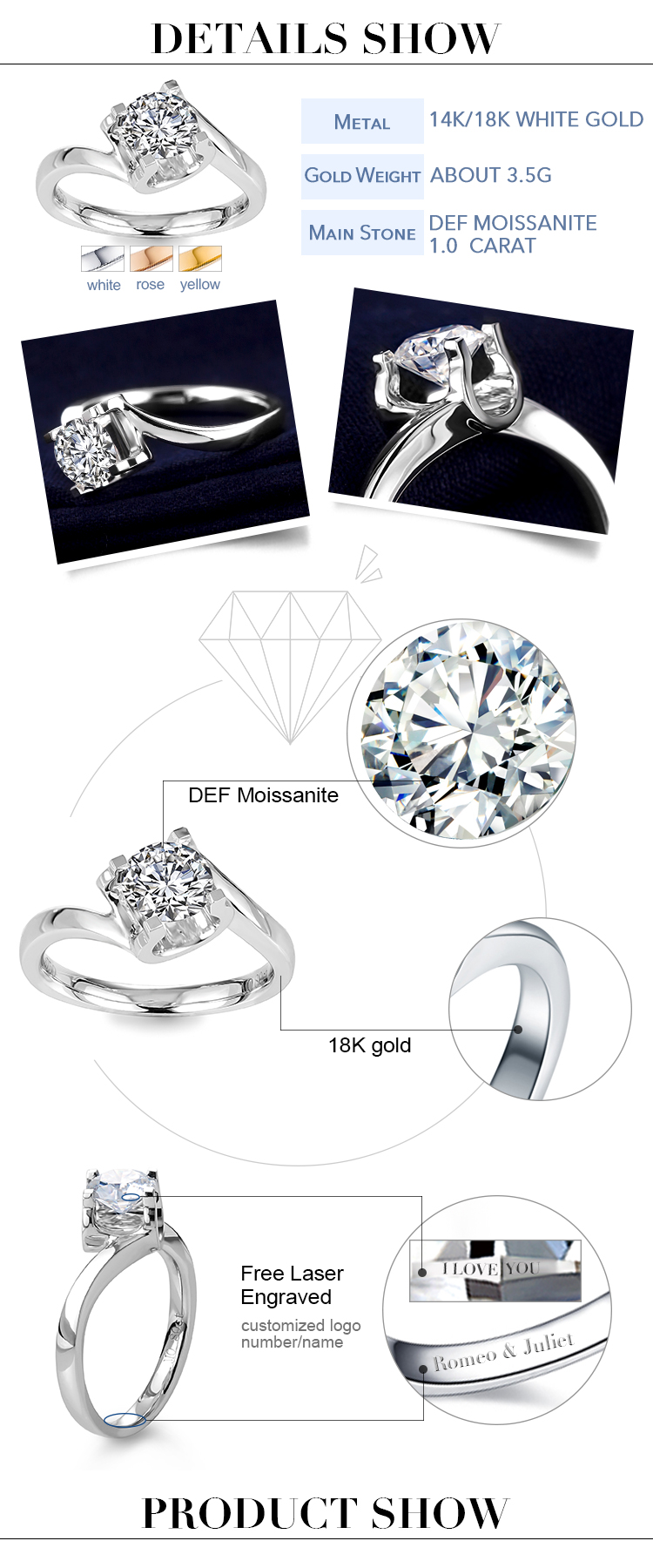Fashion Moissanite Gold Ring Detaljer
