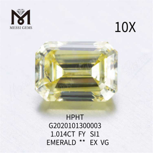 1.014ct FVY smaragdskåret løs labdyrket diamant SI1