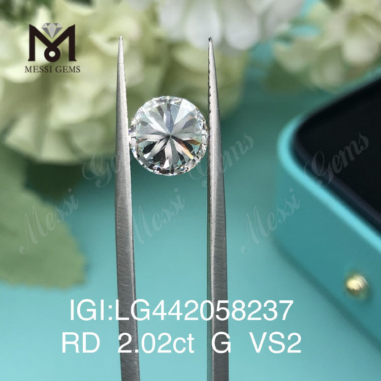 2.02ct G VS2 Lab Grown Diamonds Rundslebne løse syntetiske diamanter IGI