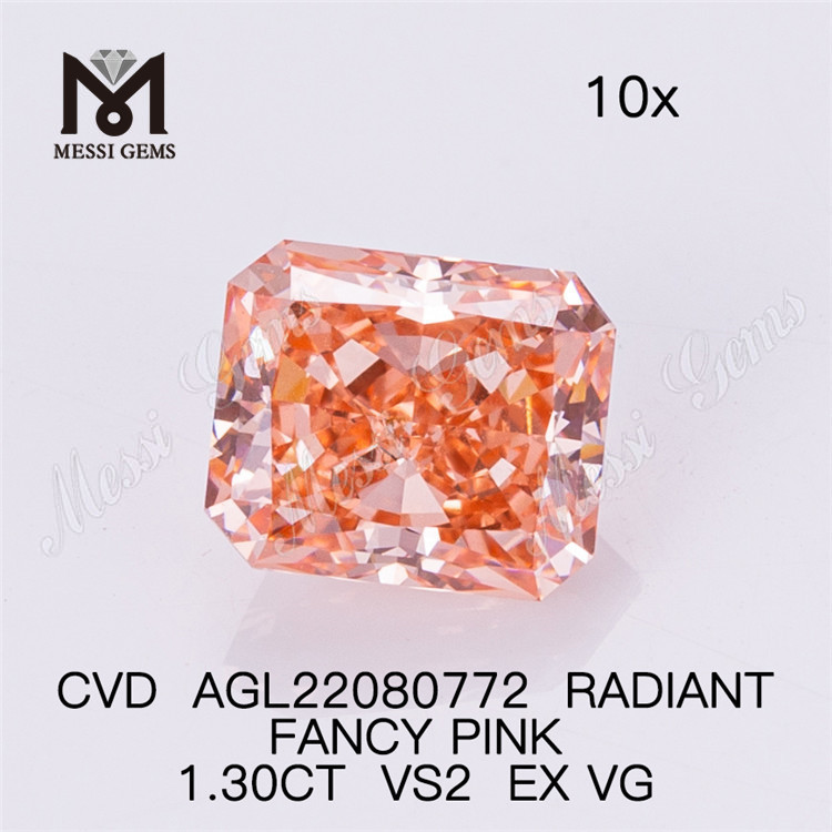 1.30CT RADIANT FANCY PINK VS2 EX VG CVD diamant 