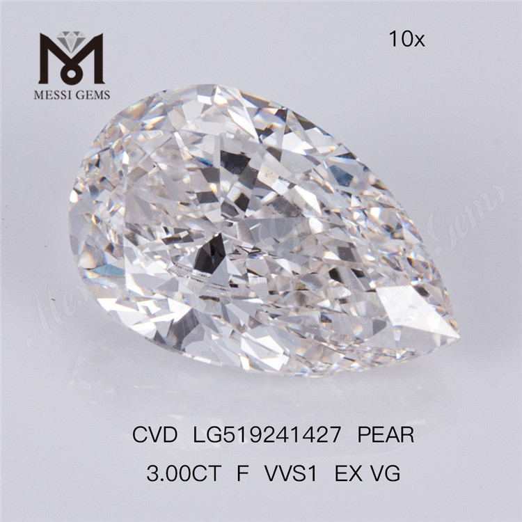 3CT F VVS1 EX VG CVD Lab Grown Diamond Pæreform Lab Diamond 