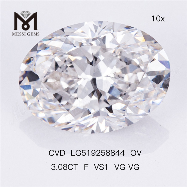 3.08ct F VS1 VG VG OVAL cvd syntetisk diamant højkvalitets IGI-certifikat