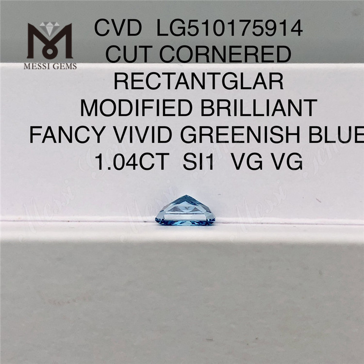 1.04CT CVD diamant RECTANTGLAR FANCY VIVID GREENISH BLUE SI1 VG VG laboratoriedyrket diamant LG510175914 