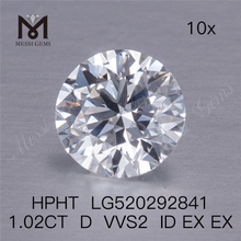 1.02ct D VVS2 ID EX EX HPHT Løs rund brillantslebet syntetisk laboratoriedyrket diamant