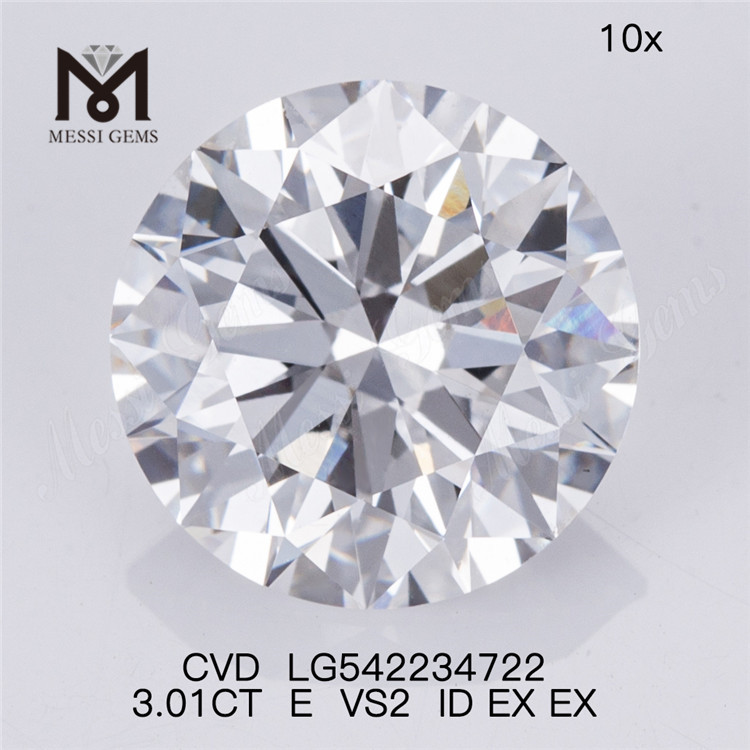 3.01CT E hvid løs lab diamant engros rund form mand dyrkede diamanter